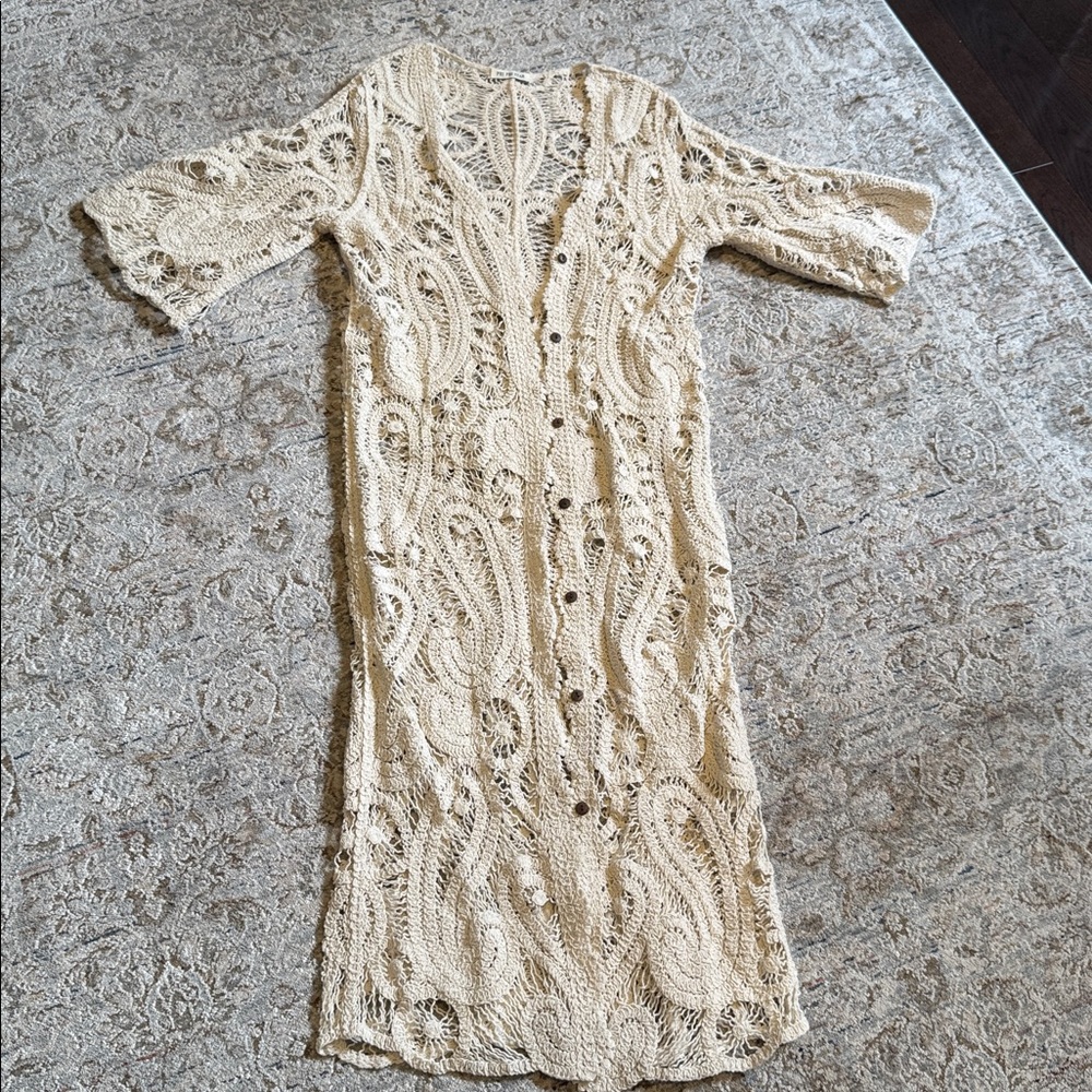 Beige Crochet Cotton Cardigan - Picture 2 of 6